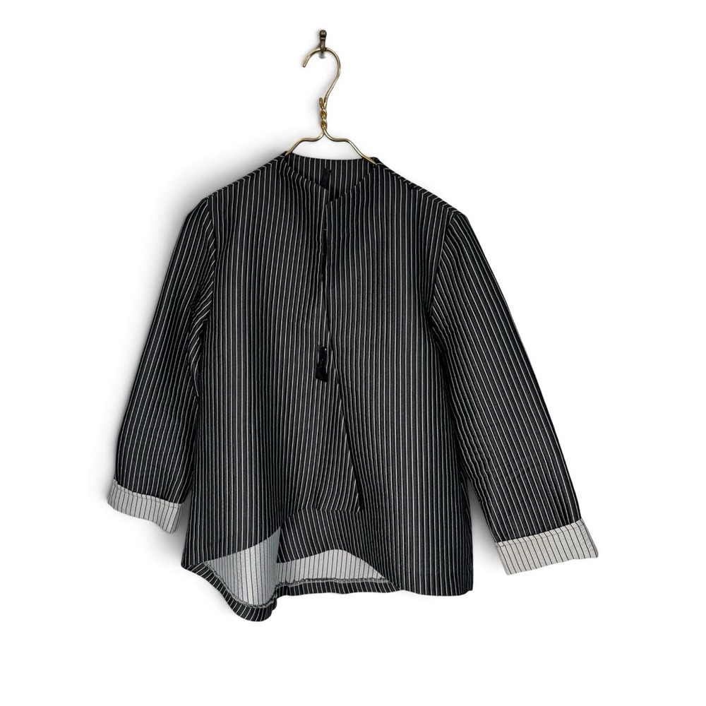 IC Connie K Black & White Striped Jacket Asymmetrical Art To Wear L